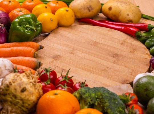 healthy, fresh, raw vegetables and fruits