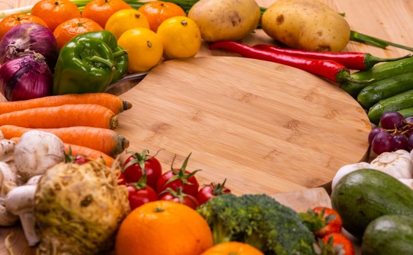 healthy, fresh, raw vegetables and fruits
